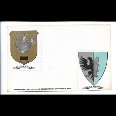 V4260/ Wappen zum Raustrennen Krefeld und Küstrin Litho Karte Reklame ca.1910