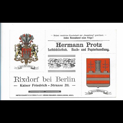V4261/ Wappen zum Raustrennen Hamburg - Belgrad Reklame H. Protz Berlin Rixdorf