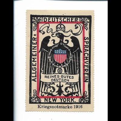 Y24936/ Propaganda Kriegsnotmarke 1916 Allgem. Deutscher Sparverein New York