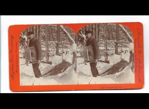 XX17098/ Stereofoto Homeward Bound, Jagd Jäger mit Gewehr Foto 1899