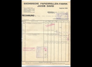 C5143/ Rechnung Jacob David, Sächs. Papierrollen-Fabrik , Dresden 1936