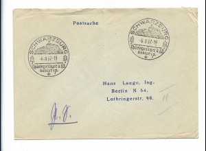 C5187/ Brief Postsache Stempel: Schwarzburg Thüringenlager der HJ 1937