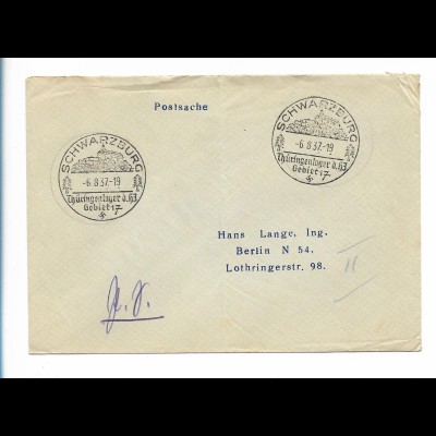 C5187/ Brief Postsache Stempel: Schwarzburg Thüringenlager der HJ 1937