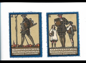 Y26224/ 2 x Reklamemarke Hannoverscher Zeichenblockverlag J. Schlöbcke 