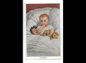 V5094/ Baby mit Puppe und Teddy "Lutschpeterle" Künstler AK ca.1912