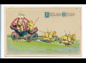 XX18020/ Ostern Hasen und Küken schöne Litho Präge AK 1913