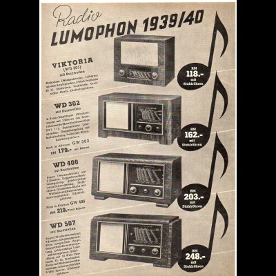c759/ Radio Lumophon 1939/40 Werbeblatt