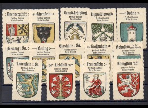 Y11355/ 14 x Reklamemarke Wappen Orte aus Sachsen , ca.1912