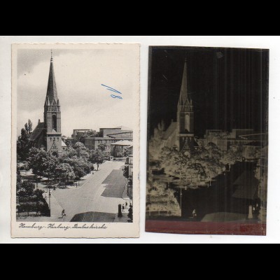 Y14954/ Hamburg Harburg Pauluskirche AK + Negativ ca.1955