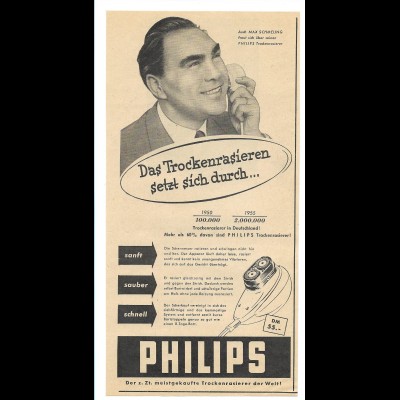 C3632/ Werbung Anzeige Max Schmeling - Philips Trockenrasierer 1955 