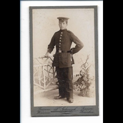Y17348/ CDV Foto Soldat in Uniform Atelier Gdeczyk, Gniezno Gnesen ca.1905