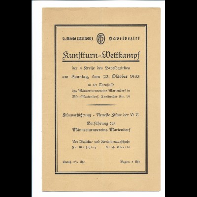C4002/ Kunstturn-Wettkampf 2. Kreis Teltow Havelbezirk Berlin-Mariendorf 1933