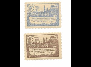 Y19765/ 2 x Reklamemarke Landshut 1897 44. General-Vers. der Katholiken