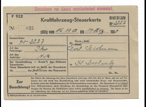 Y27922/ Kraftfahrzeug-Steuerkarte Quittung Schleswig 1950