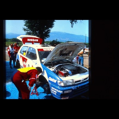 Dia0057/ DIA Foto Rallye Nissan Sunny GTI-R Motorsport ca.1990