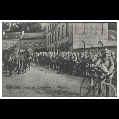 TT0145/ Einzug unserer Truppen in Namur Belgien, Soldat mit Fahrrad 1915 WK1