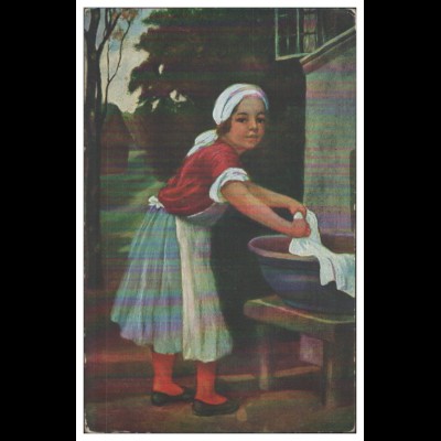 Y28523/ L. v. Zumbusch Künstler AK Die kleiner Wäscherin 1918 Wäsche waschen