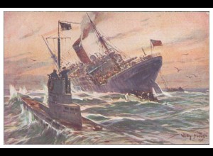 TT0278/ Kolonialkriegerdank AK U-Boot vernichtet engl. Dampfer Willy Stöwer WK1