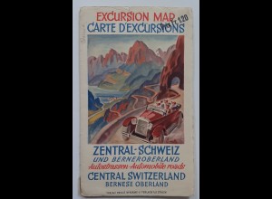 C4963/ Excursion Map Zentral-Schweiz Berner Oberland Autostraßen Landkarte 