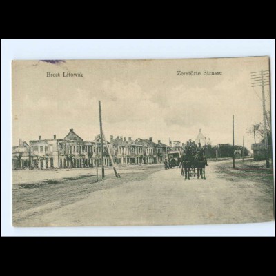 XX15186/ Brest-Litowsk zerstörte Straße Weißrussland AK ca.1915