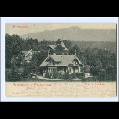 V2006/ Riesengebirge Schreiberhau-Marienthal Villa Rochow AK + Bahnpost 1922