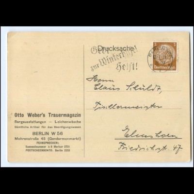 Y21133/ Berlin Otto Weber`s Trauermagazin Besuchs-Anzeige AK 1934