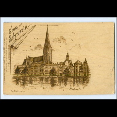 V2159/ Gruß aus Schwerin Holzbrand-Imitations-Postkarte AK 1901