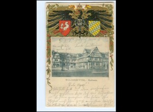 V3144/ Wolfenbüttel Rathaus Litho Prägedruck Wappen AK 1904