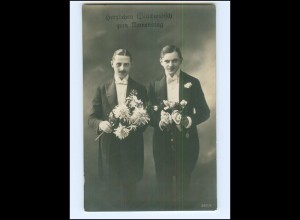 Y23221/ Namenstag zwei Männer mit Blumen Foto AK 1915