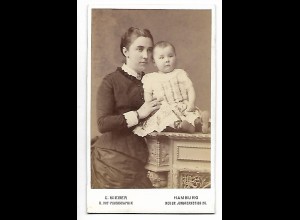 Y20536/ CDV Foto Mutter und Baby Kind Atelier E. Bieber, Hamburg ca.1900