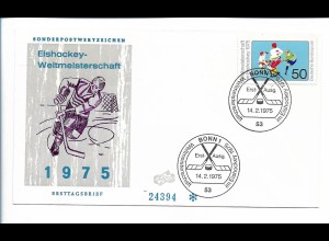 Y21781/ Ersttagsbrief Eishockey Weltmeisterschaft 1975 Stempel: Bonn 