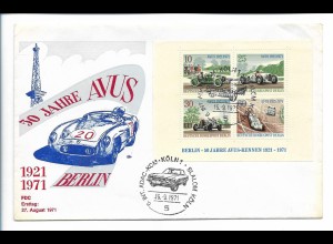 C4664/ 50 Jahre Avus Berlin 1921-1971 FDC Ersttagsbrief Rennwagen