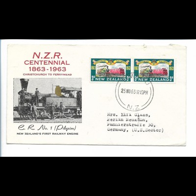 Y21779/ Neuseeland Ersttagsbrief New Zealand First Railway Engine 1963 Eisenbahn