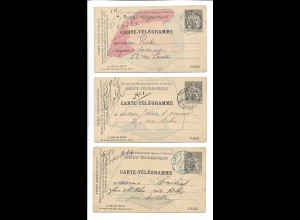 Y21983/ 3 x Carte -Telegramme Paris Frankreich 1884/85 Ganzsache