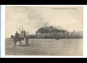 V3233/ Russisches Bauernhaus in Flammen 1. Weltkrieg AK 1917 Russland