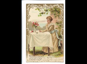 Y23555/ Sehnen - Frau schreibt ein Brief Litho Prägedruck AK 1904 Jugendstil