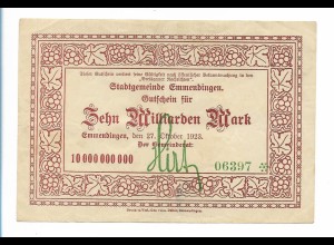 XX17856/ Emmendingen Notgeld 10 Milliarden Mark 1923
