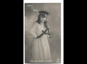 V3739/ Jugend von Heute Frau mit Büchern, Studentin Studentika Foto AK ca.1910