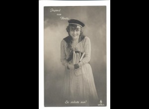V3737/ Jugend von Heute Frau mit Büchern, Studentin Studentika Foto AK ca.1910