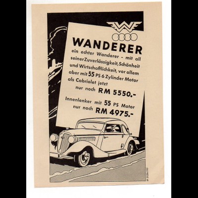C2387/ Original Werbung Anzeige Wanderer Auto Union Automobil ca.1938