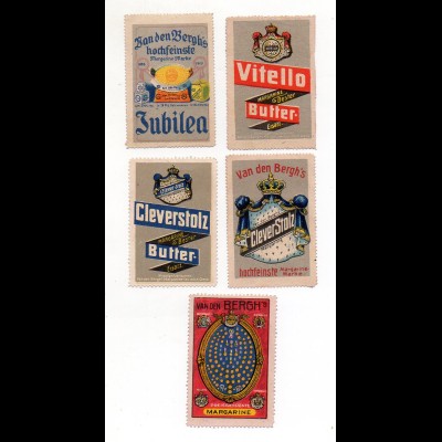 Y7208/ 5 x Reklamemarke van den Bergh Margarine, Butter , Cleve ca.1912