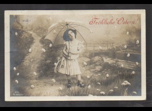 Y7629/ Ostern Mädchen mit Schirm Foto AK 1905