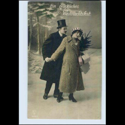 P2V54/ Weihnachten junges Paar, schöne Foto AK ca.1912
