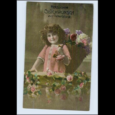 P3A98/ Geburtstag Mädchen mit Blumen 1913 AK