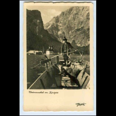 W5B36/ Königssee Jäger mit erlegten Hirsch Jagd Foto AK ca.1935
