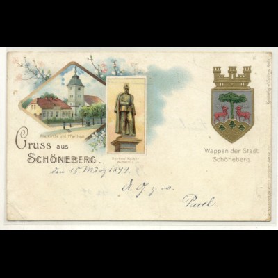 z4762/ Gruß aus Schöneberg Berlin Wappen Litho AK 1899