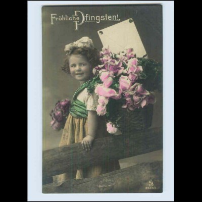 W7U32/ Pfingsten Mädchen mit Blumenkorb schöne Foto AK 1910