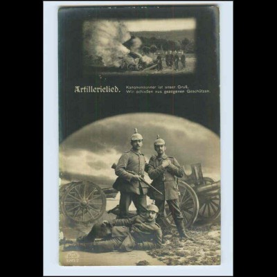 W6S09/ Artillerielied Soldaten mit Pickelhaube und Gewerh 1. Weltkrieg Foto AK